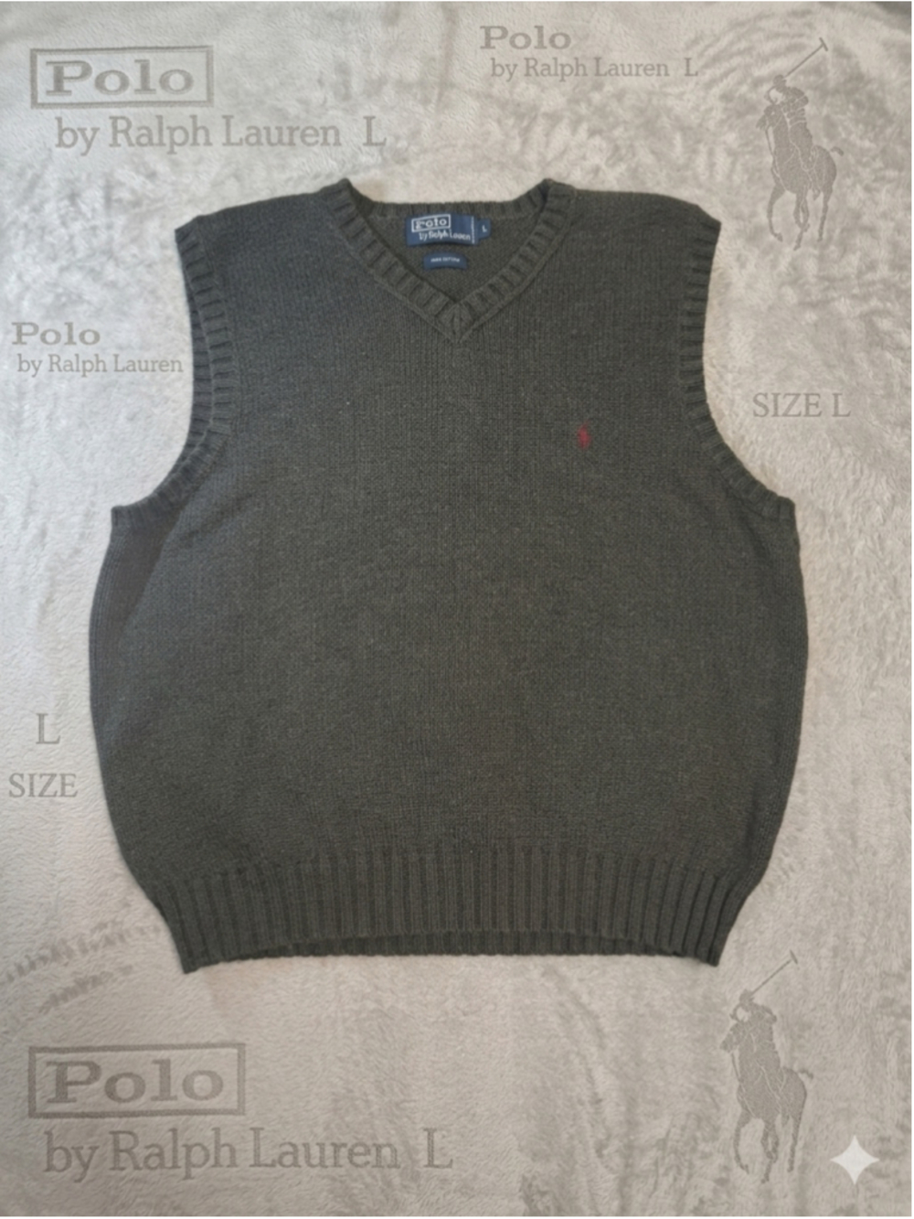 Men's Polo by Ralph Lauren Cotton V-Neck Vest Olive Size L
